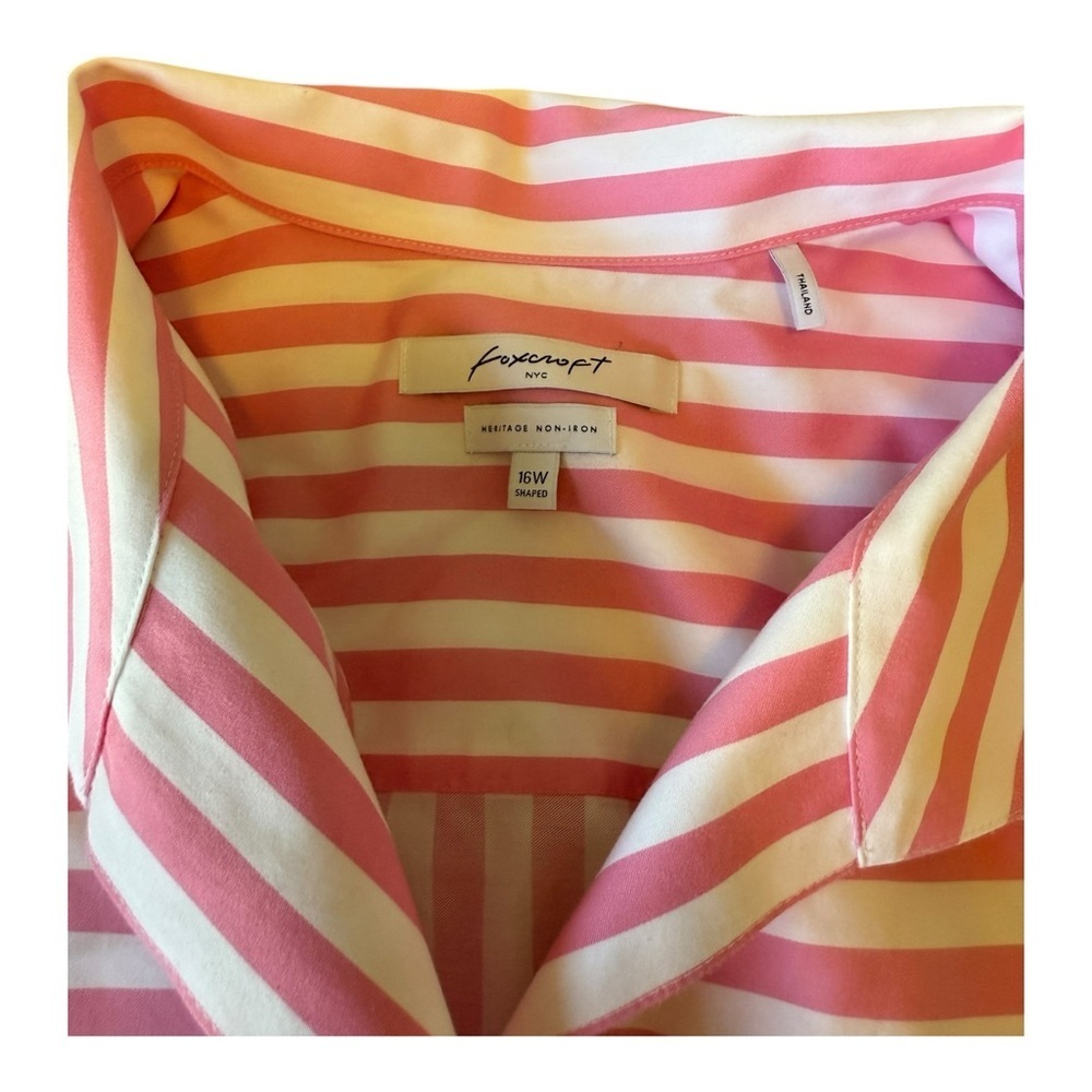 Foxcroft Womens Pink Stripes Non Iron Button Down Shirt Sz 16W Career Wear - Picture 4 of 9